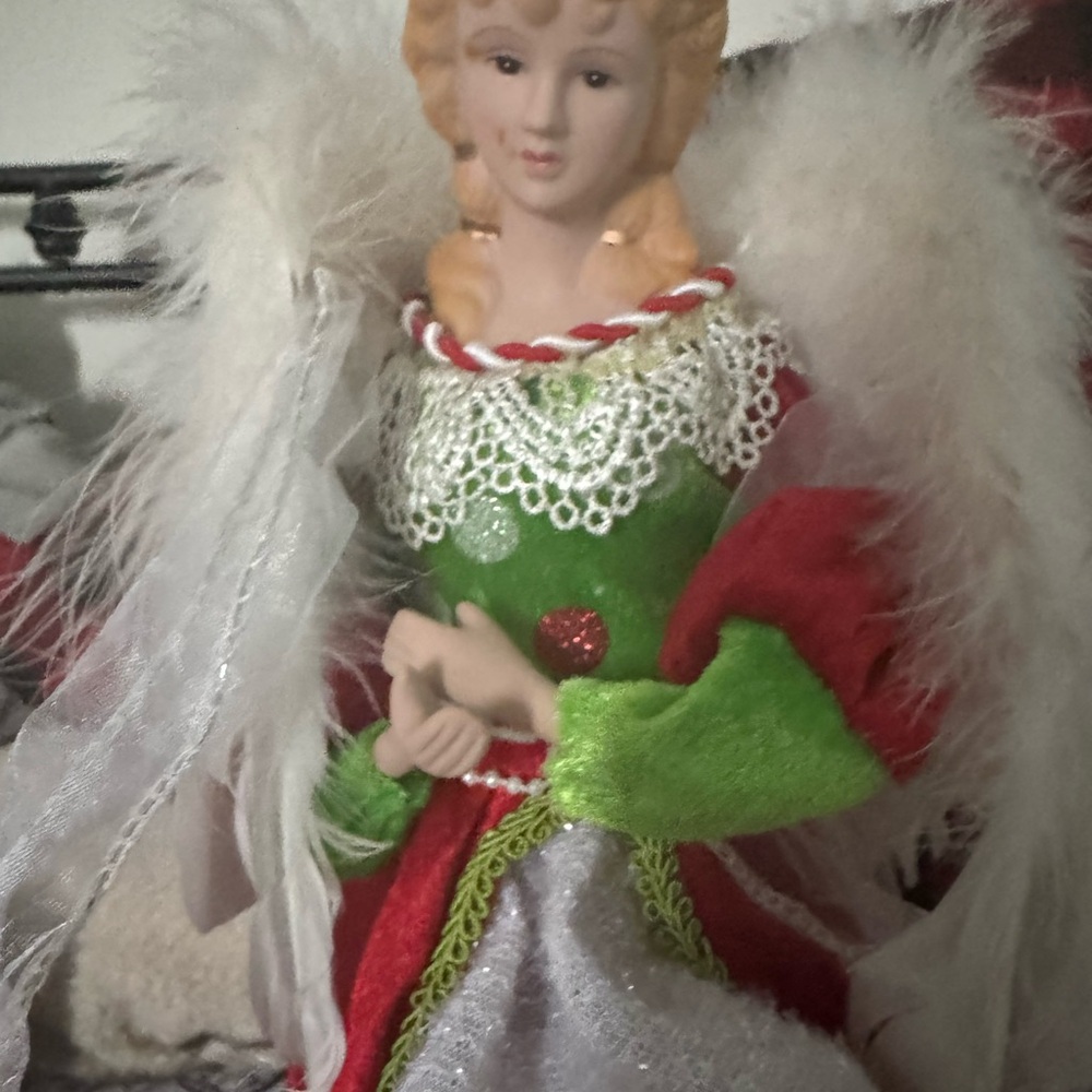 Festive Angel Figurine with Red and Green Dress